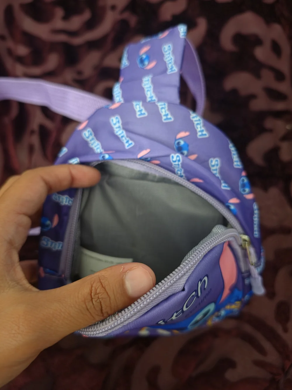 Disney Purple Stitch Kids Sling Bag with Lavender Strap